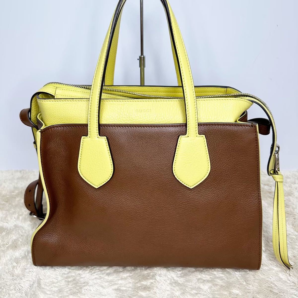希少品】GUCCI グッチ 2wayショルダーバッグ ブラウン イエロー