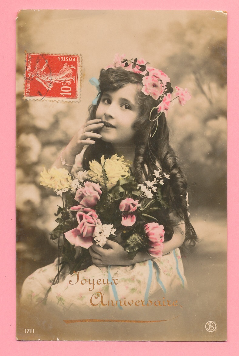 少女 (48) G41◆子供 アンティークポストカード フランス ドイツ ベルギー イタリア イギリス ビンテージ 外国絵葉書 _画像2