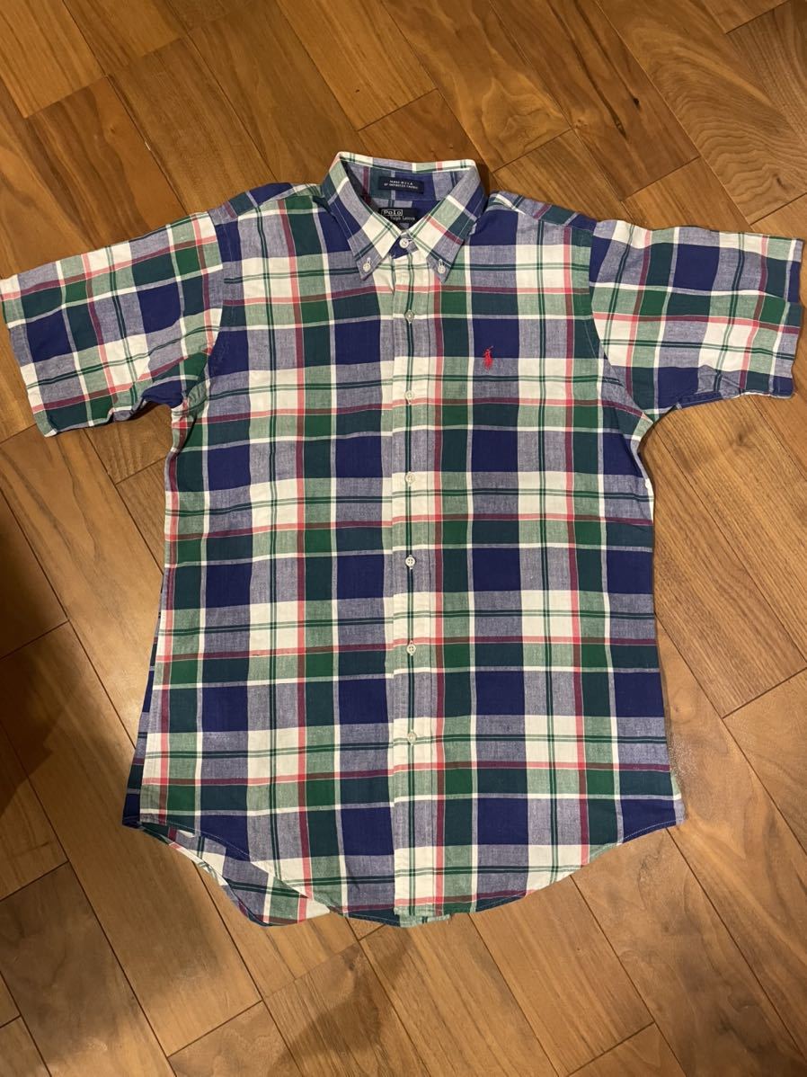 80s POLO by Ralph Lauren USA製チェックシャツラルフマドラスチェック ラルフローレン ポロラルフローレン ボタンダウンシャツ半袖の画像1