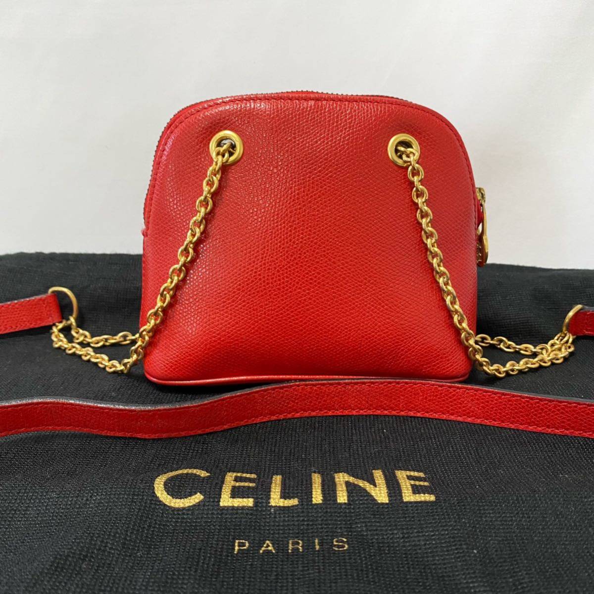 CELINE セリーヌ ショルダーバッグ ミニポシェット レザー 赤 6-33036