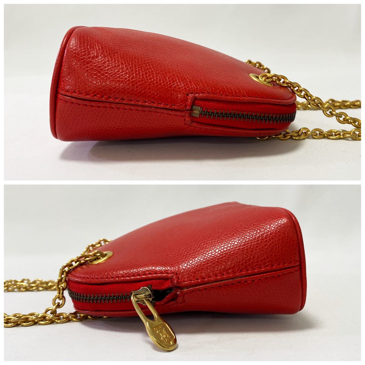 CELINE セリーヌ ショルダーバッグ ミニポシェット レザー 赤 6-33036