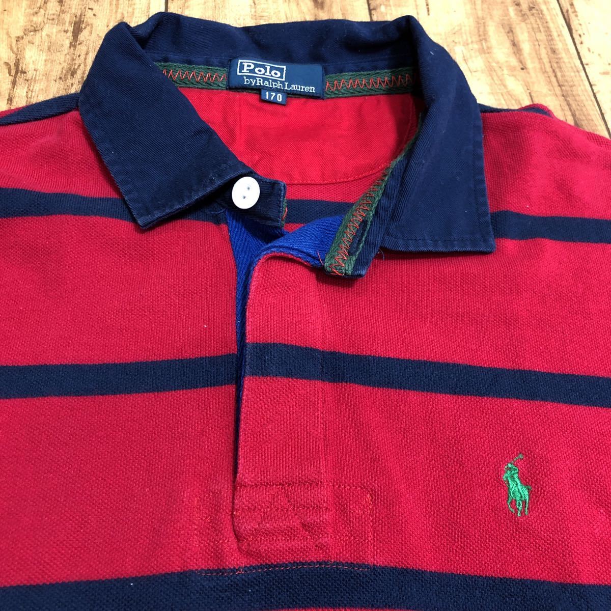 POLO RALPH LAUREN ポロ ラルフローレン 半袖 ポロシャツ ボーダー レッド＆ネイビーキッズ 170サイズ_画像3