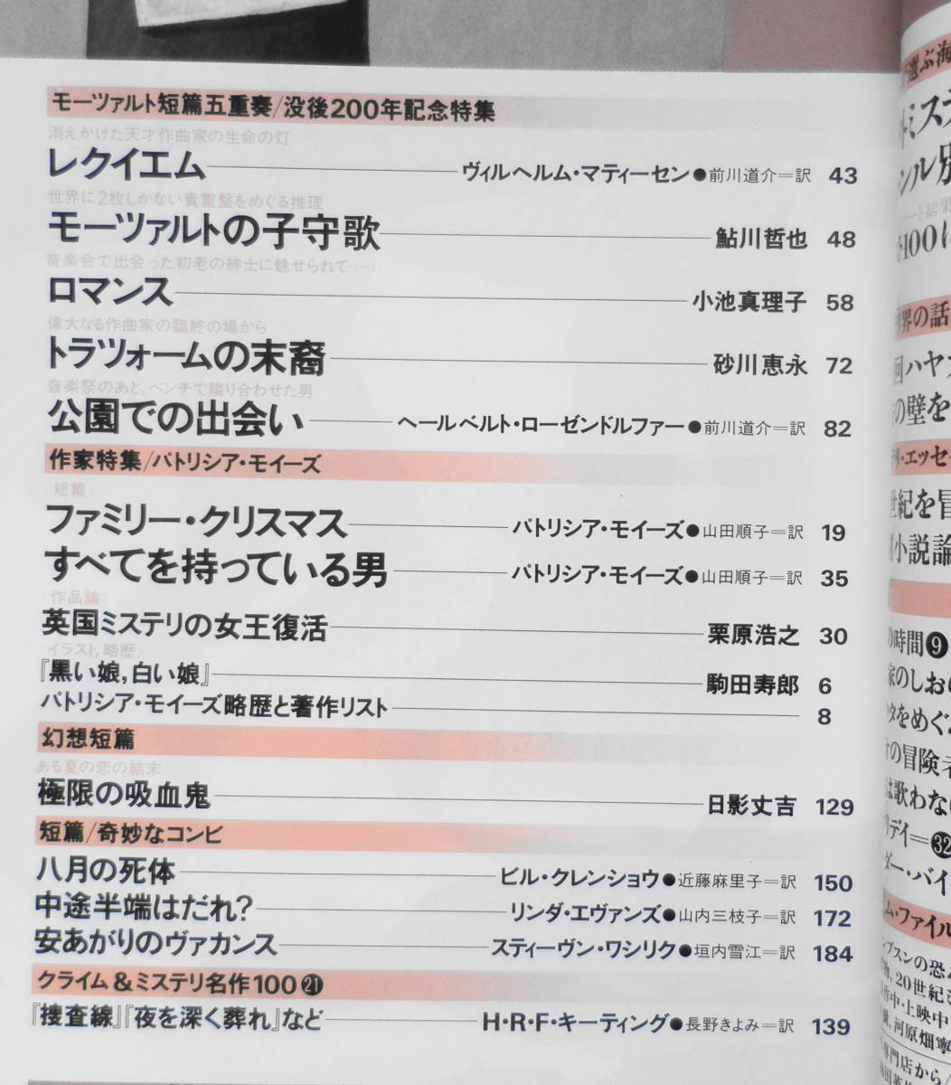 ミステリマガジン 1991年10月号No.426 モーツァルト短篇五重奏/没後200年記念特集 xの画像2