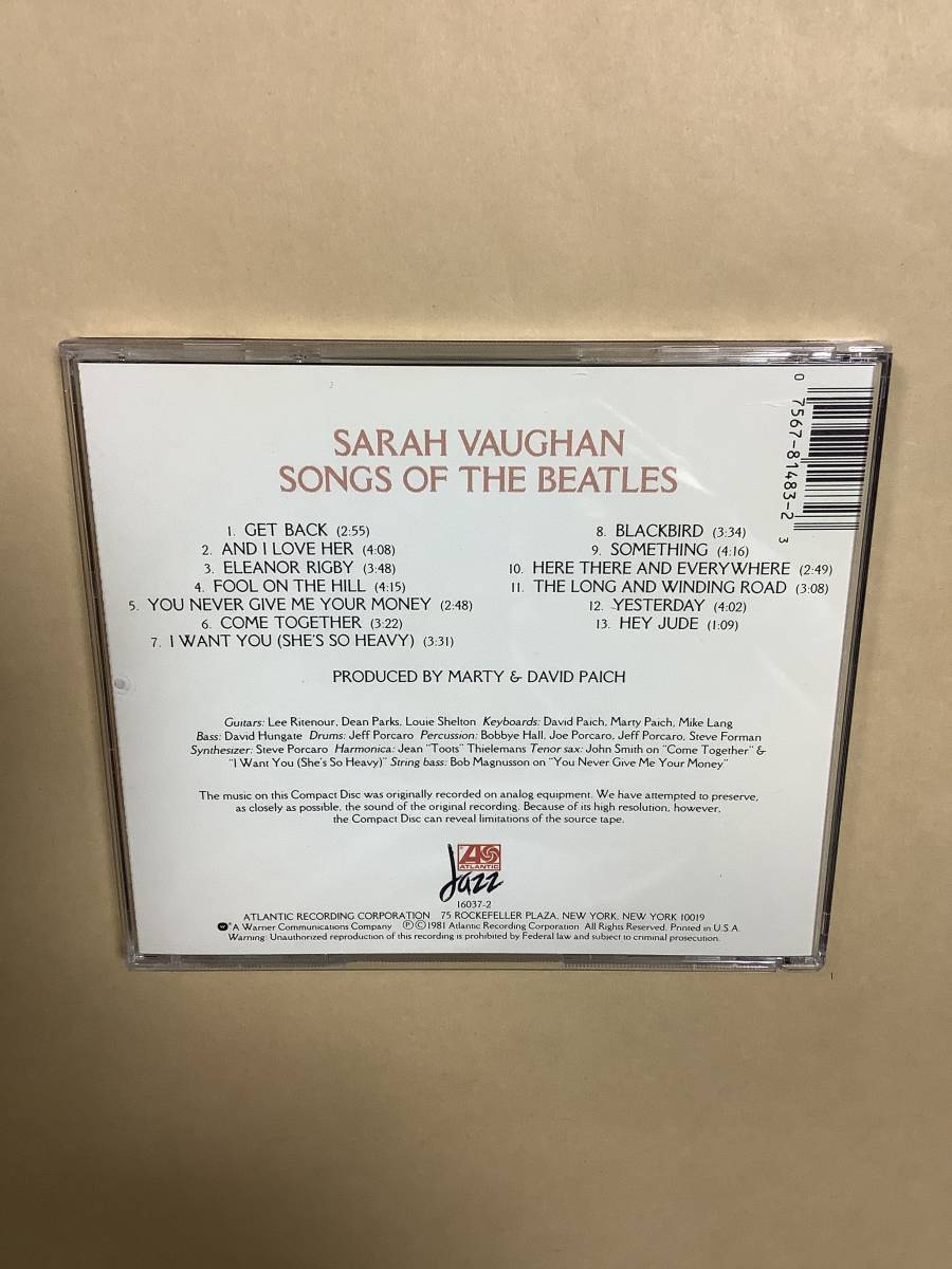 送料無料 サラ ヴォーン「SONGS OF THE BEATLES」ビートルズカバー13曲 輸入盤_画像2