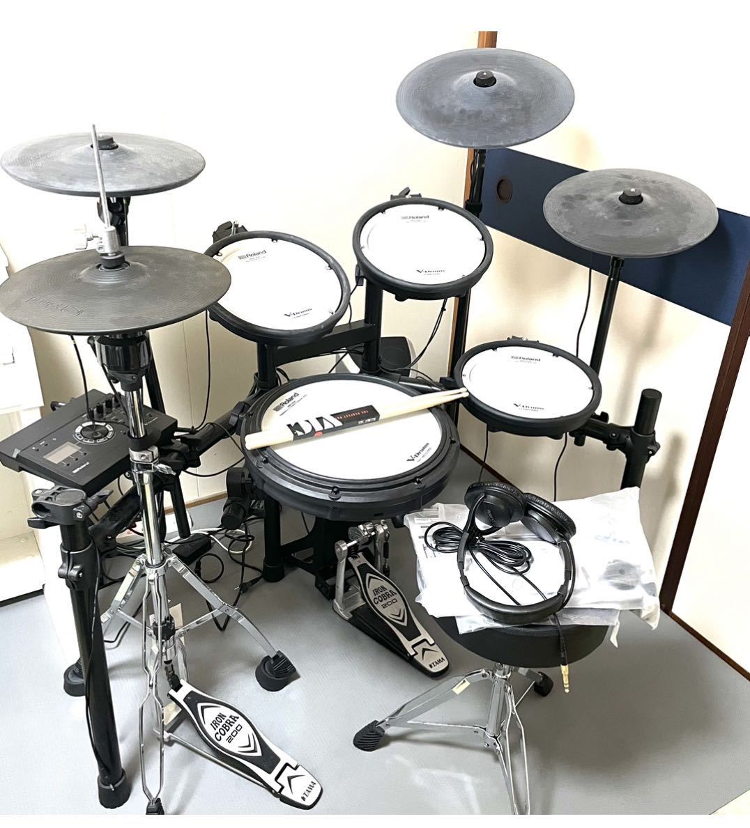 直接引取可Roland ローランド 電子ドラム V-Drums TD-17 PM-03スピーカーアンプ TAMA IRON COBRA 200 Roland RH-5付 音出確認済17の画像1