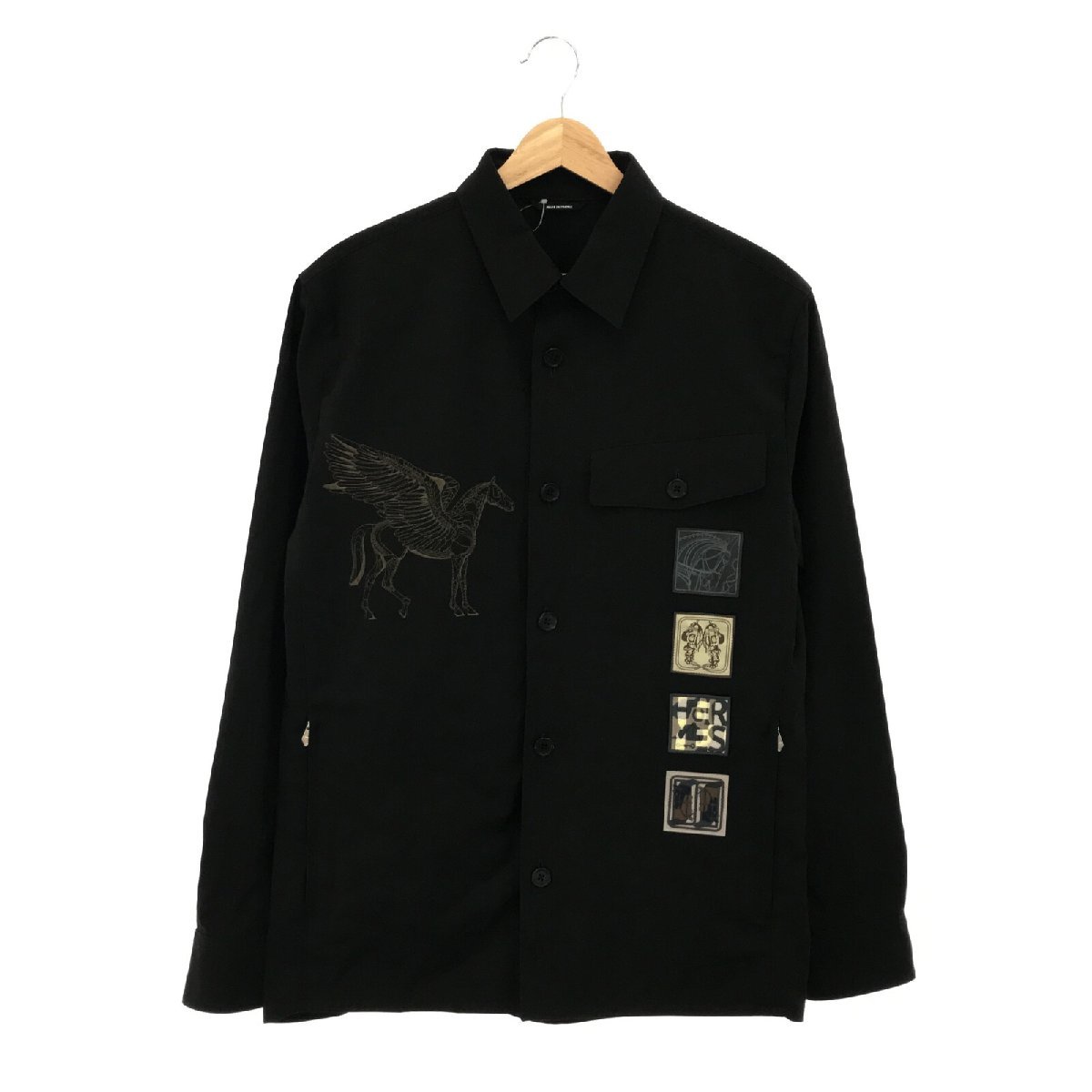 HERMES エルメス 長袖シャツ メンズシャツ「Icones au Carre」 ブラック系 レーヨン 中古 メンズ