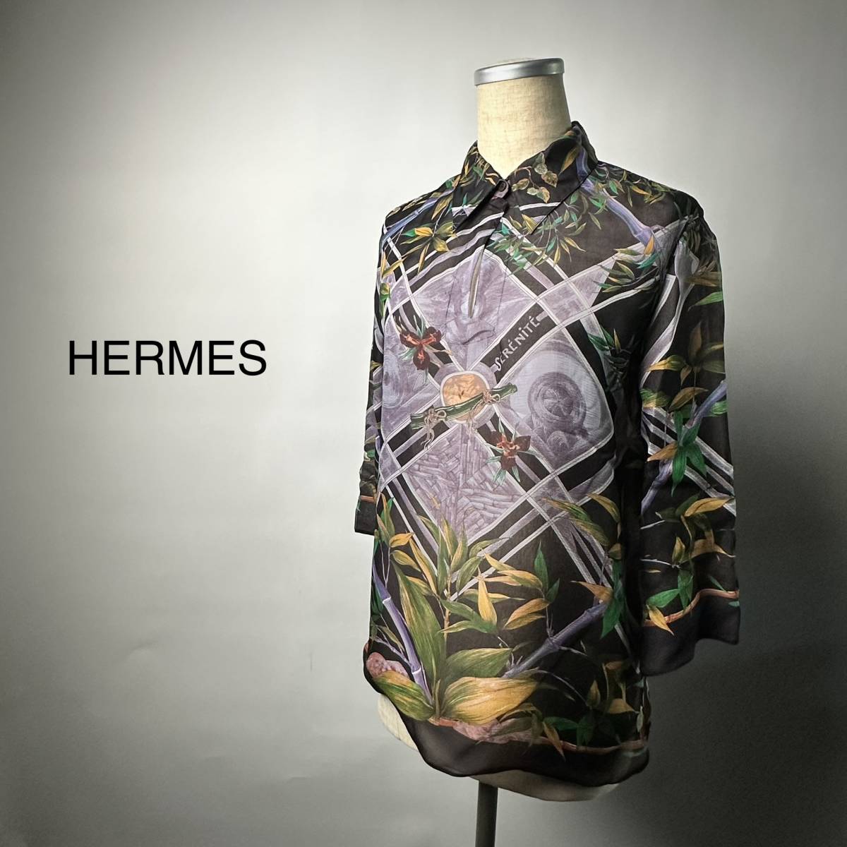 美品 HERMES エルメス マルタンマルジェラ シルク シフォン ブラウス 38サイズ 七分袖 トップス シャツ クリーニング済 524-1_画像1