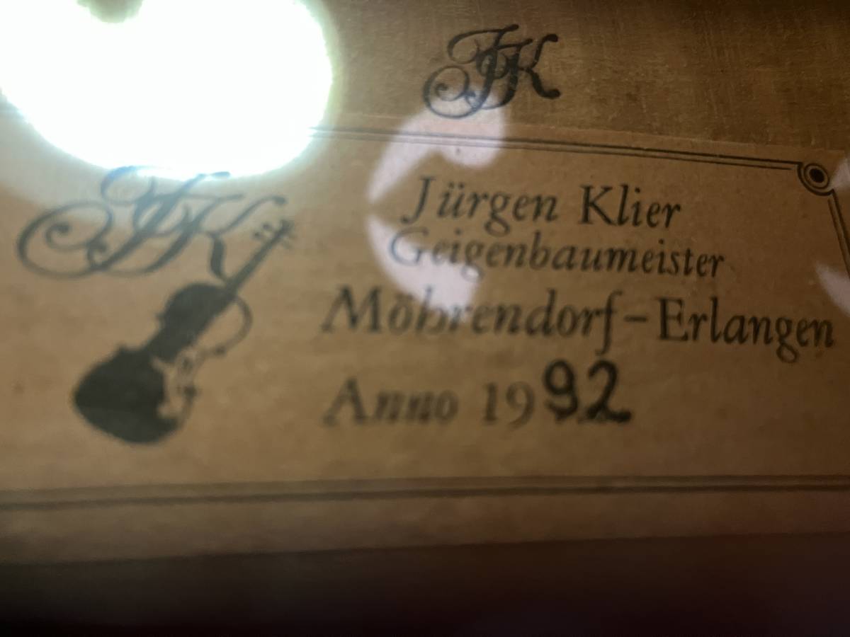 バイオリン　ドイツ製　「Jrgen Klier」　4/4　1992年製　完全整備済！参考価格６０万円程！オークション限定の特別価格にて！！
