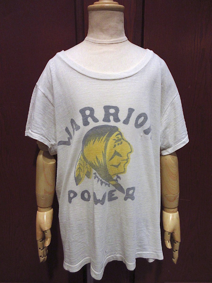 ビンテージ50's●キッズWARRIOR POWERプリントTシャツ生成り●230508c5-k-tsh 1950s子供服染み込みコットン古着_画像1