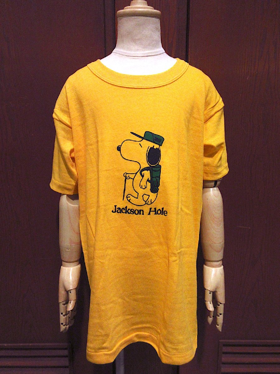 ビンテージ70's●DEADSTOCKキッズSNOOPY Jackson Hole Tシャツ黄size L(14-16)●230531c5-k-tsh 1970sスヌーピーデッドストック_画像1