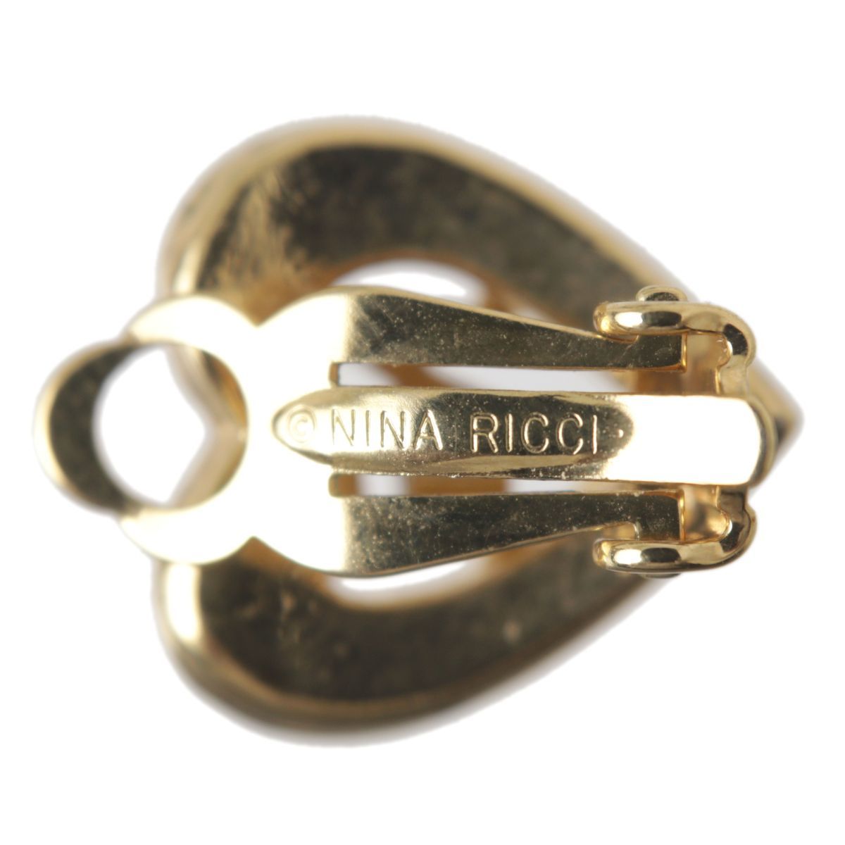 NINA RICCI ニナリッチ ハート ロゴ ラインストーン イヤリング ゴールド×シルバー×クリア 15×16mm NT 美品 ABランク
