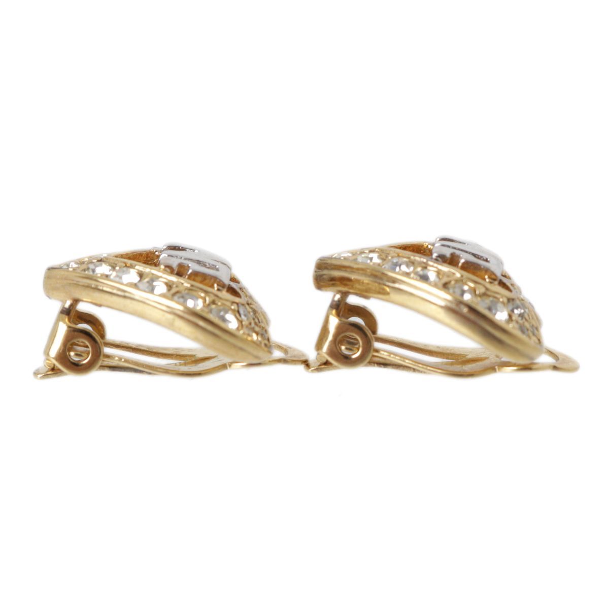 NINA RICCI ニナリッチ ハート ロゴ ラインストーン イヤリング ゴールド×シルバー×クリア 15×16mm NT 美品 ABランク