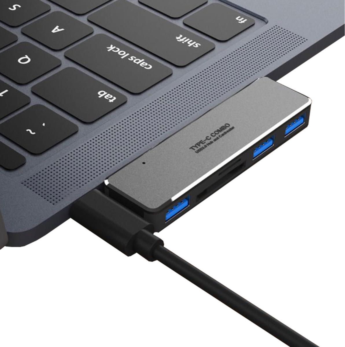 Macbook シングル Type-Cハブ USB3.0 3ポート デュアルカードリーダー 拡張ドック