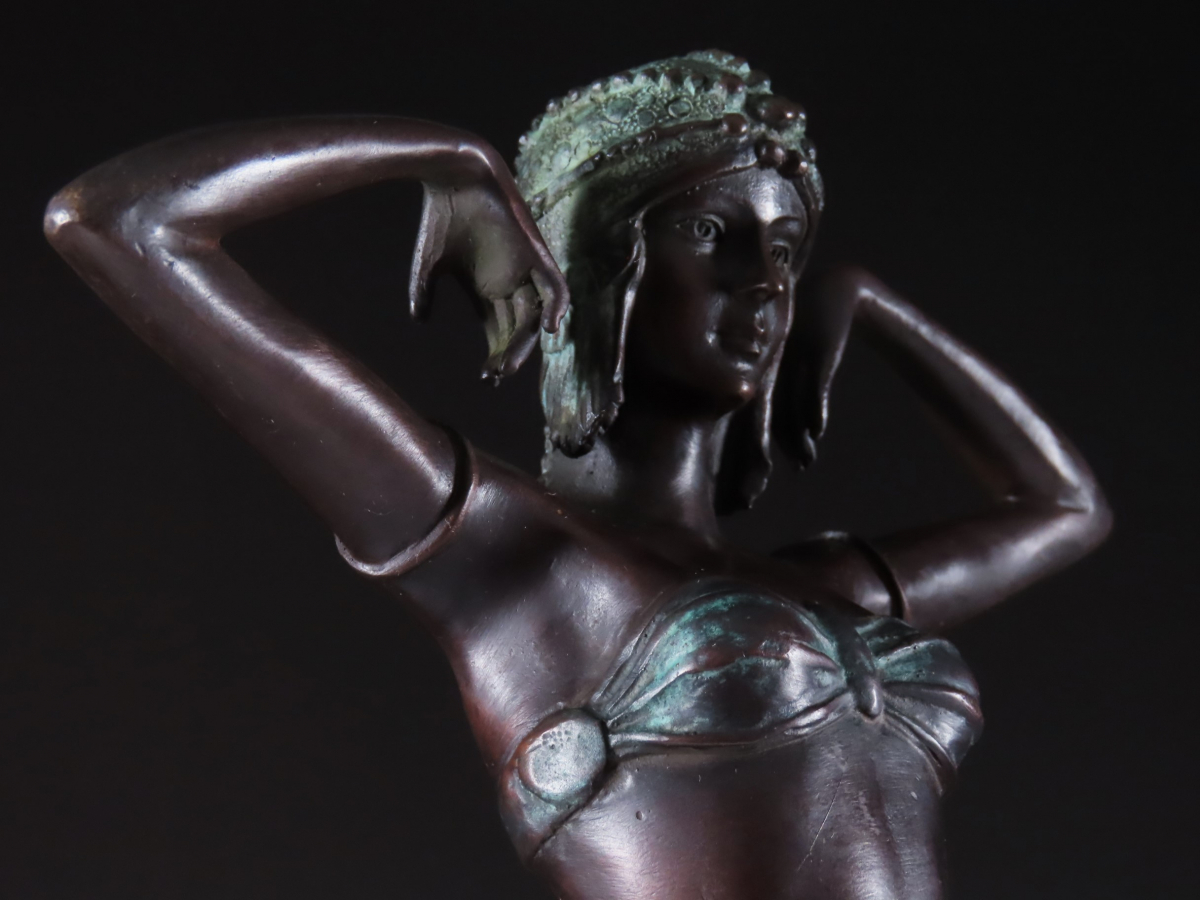 【晃】アール・デコ彫刻の巨匠 Demetre Chiparus デメートル シパリュス 作 ブロンズ彫刻 女性像 オブジェ 高49cm 西洋アンティーク_画像6