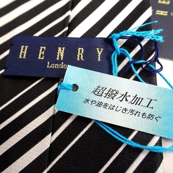 HENRY London ヘンリーロンドン 新品 日本製 超撥水加工 絹100％ シルク ネクタイ レジメンタルタイ 777I9014 黒白 ▲005▼are3082e_画像4