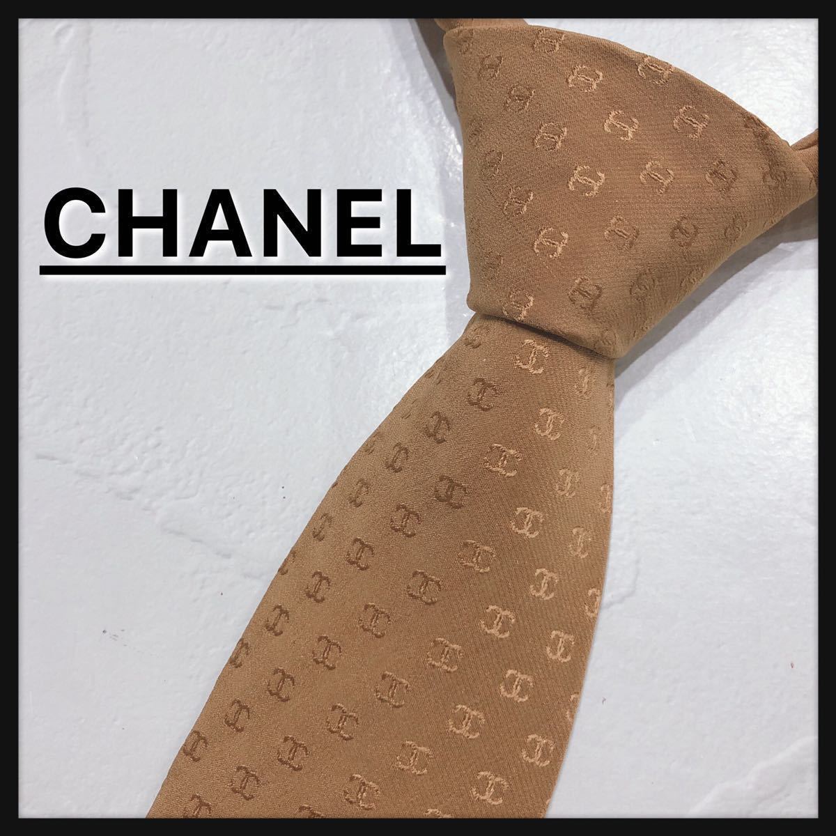 ☆CHANEL☆ シャネル ネクタイ ベージュ シルク ココマーク メンズ 男性 紳士 スーツ オシャレ フォーマル 送料無料_画像1