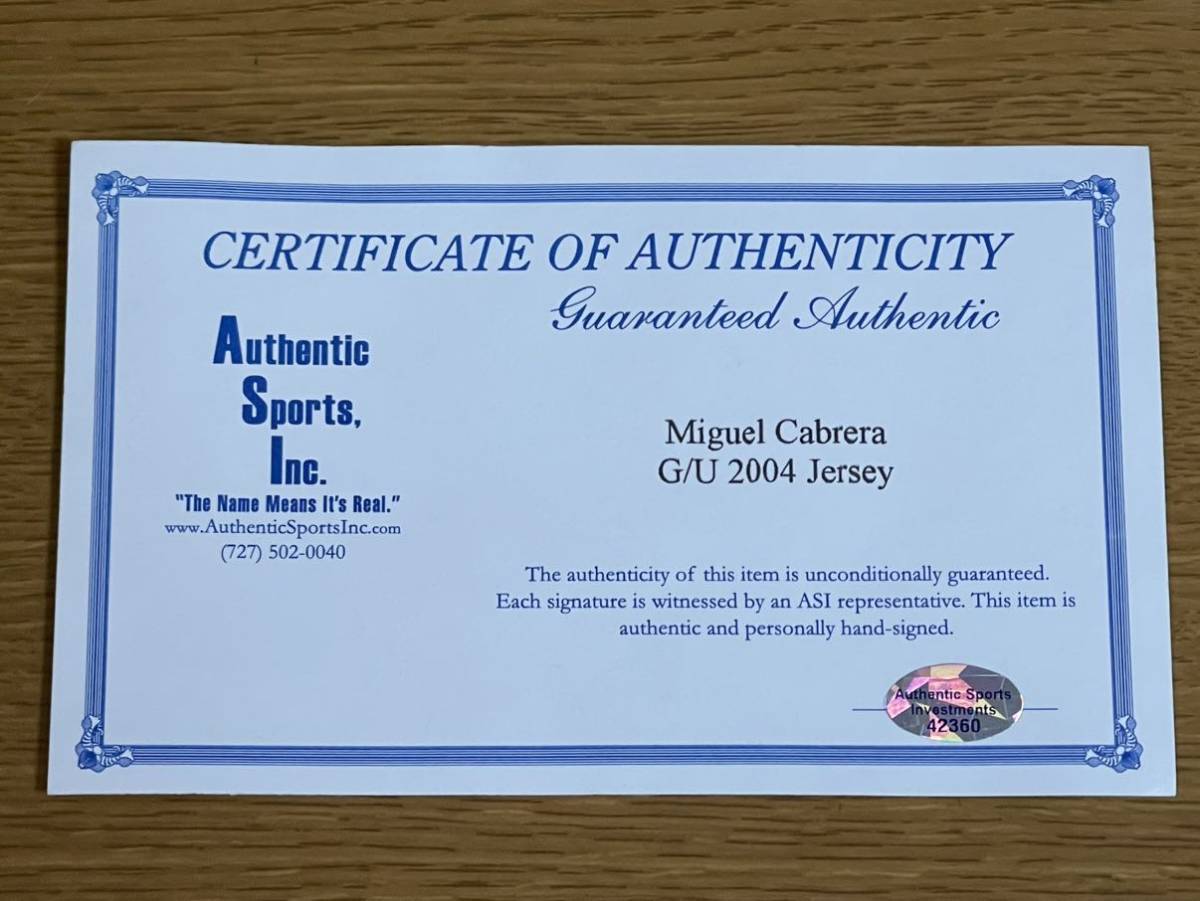 Miguel Cabrera ミゲルカブレラ 2004年ゲーム実使用ジャージ 証明書