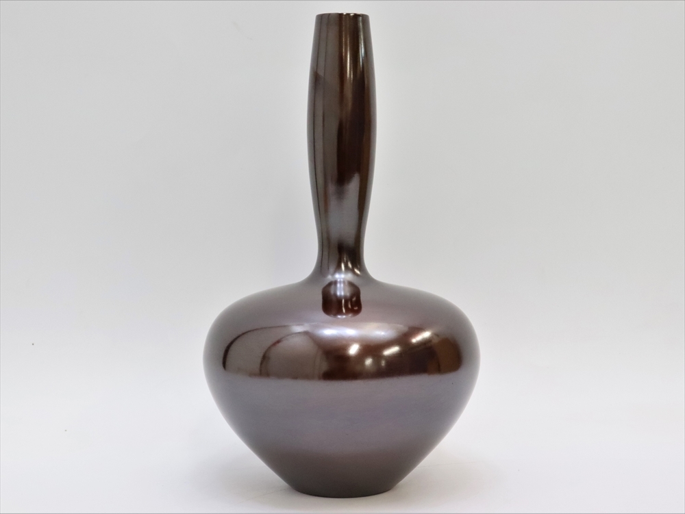 津田永壽 朱銅 花瓶 花器 骨董品 共箱 共布 A2412工芸品