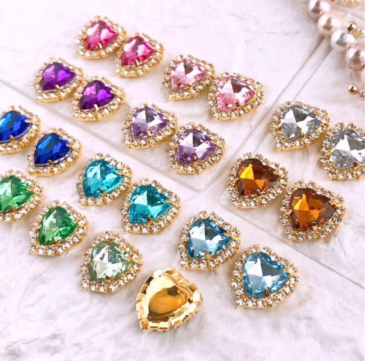 New!!☆GL-22☆ハート☆ラインストーン☆センターパーツ☆18×18mm☆22pcs☆デコパーツ☆ハンドメイド資材☆ビジュ☆