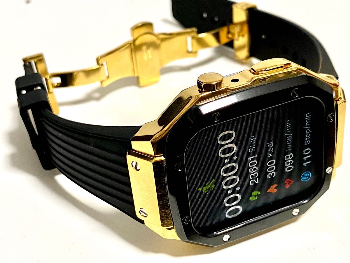 Apple Watch  ラバー　バンド　ケース　アップルウォッチ　ゴールドブラック