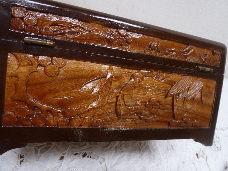 (☆BM)[SALE]木製 木彫り クスノキ 楠 小物入れ マンダリンレトロ 高さ11.8×横幅23㎝ 木箱 中国 BOX アンティーク 宝物入れ_画像8