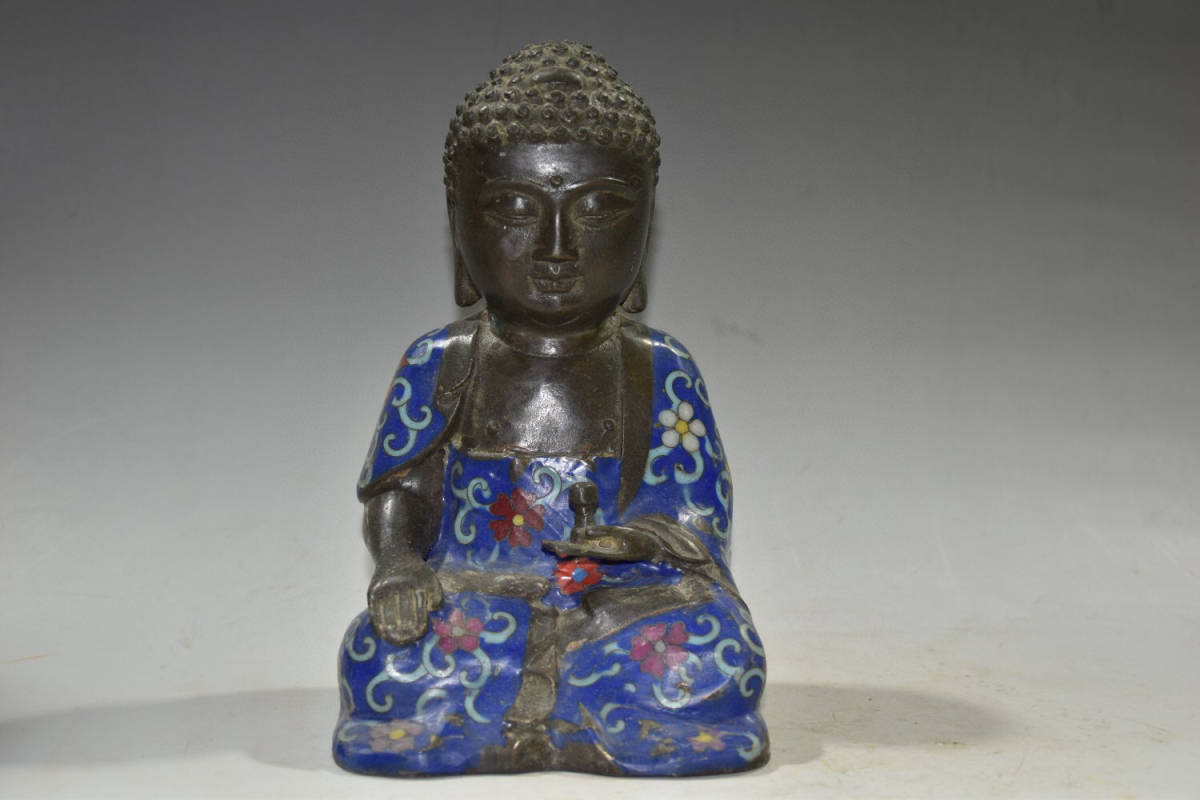 清・仏教古美術・古銅彫・景泰藍・琺瑯彩・如來仏極細工 置物