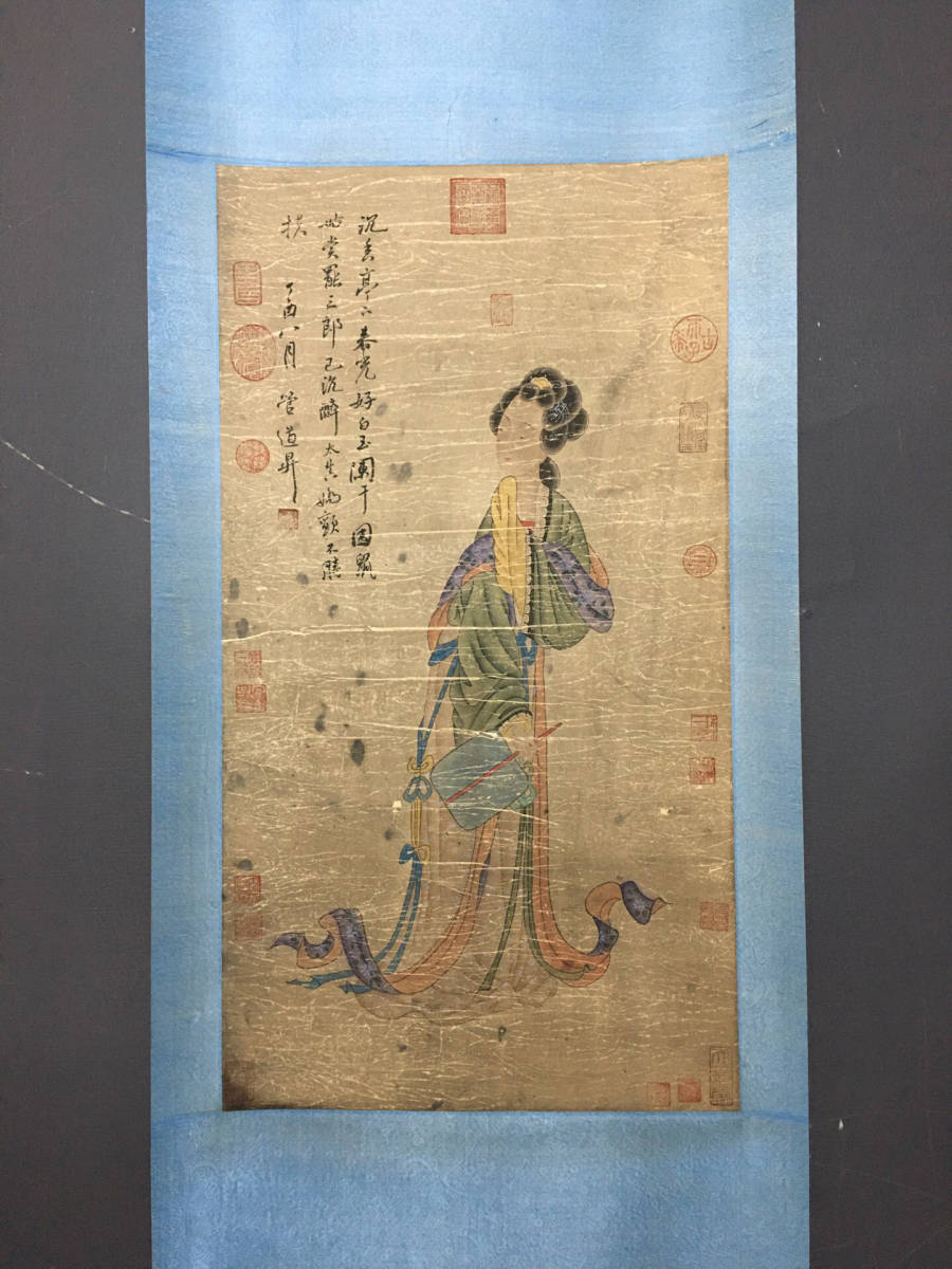 元代画家管道升・中国書画仕女図』肉筆紙本・掛軸卷画・中国美術