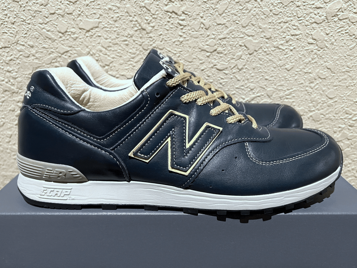 廃番 オールレザー New Balance LM576SHI UK製 US9.5 限定 M576 NB 本皮 天然皮革 ネイビー 紺 イギリス製 Made In England スニーカー_画像2