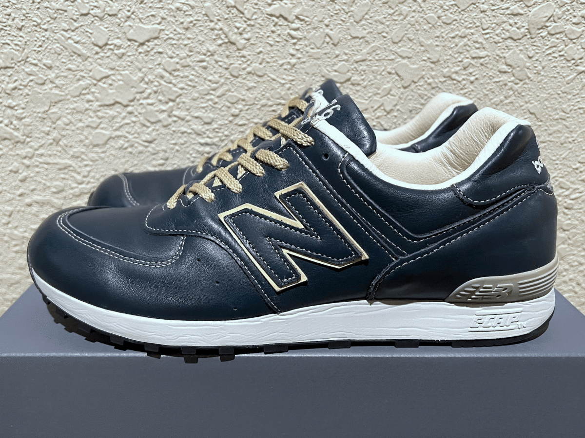 廃番 オールレザー New Balance LM576SHI UK製 US9.5 限定 M576 NB 本皮 天然皮革 ネイビー 紺 イギリス製 Made In England スニーカー_画像1