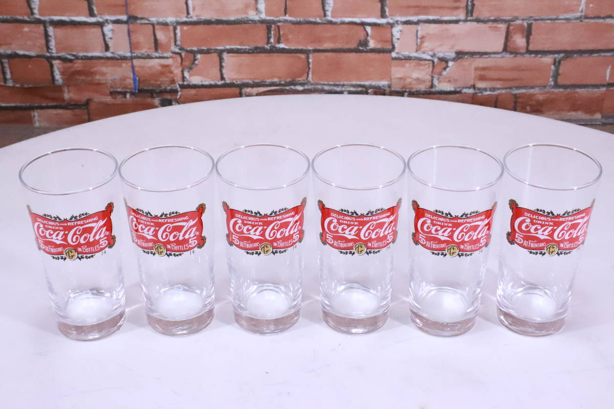 未使用! コカ・コーラ グラス コップ 6個セット レトロ品 長期保管品 高さ約15cm ドリンクグラス Coca-Cola 非売品■(R0907)_画像1