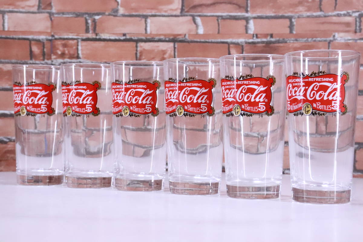 未使用! コカ・コーラ グラス コップ 6個セット レトロ品 長期保管品 高さ約15cm ドリンクグラス Coca-Cola 非売品■(R0909)の画像1