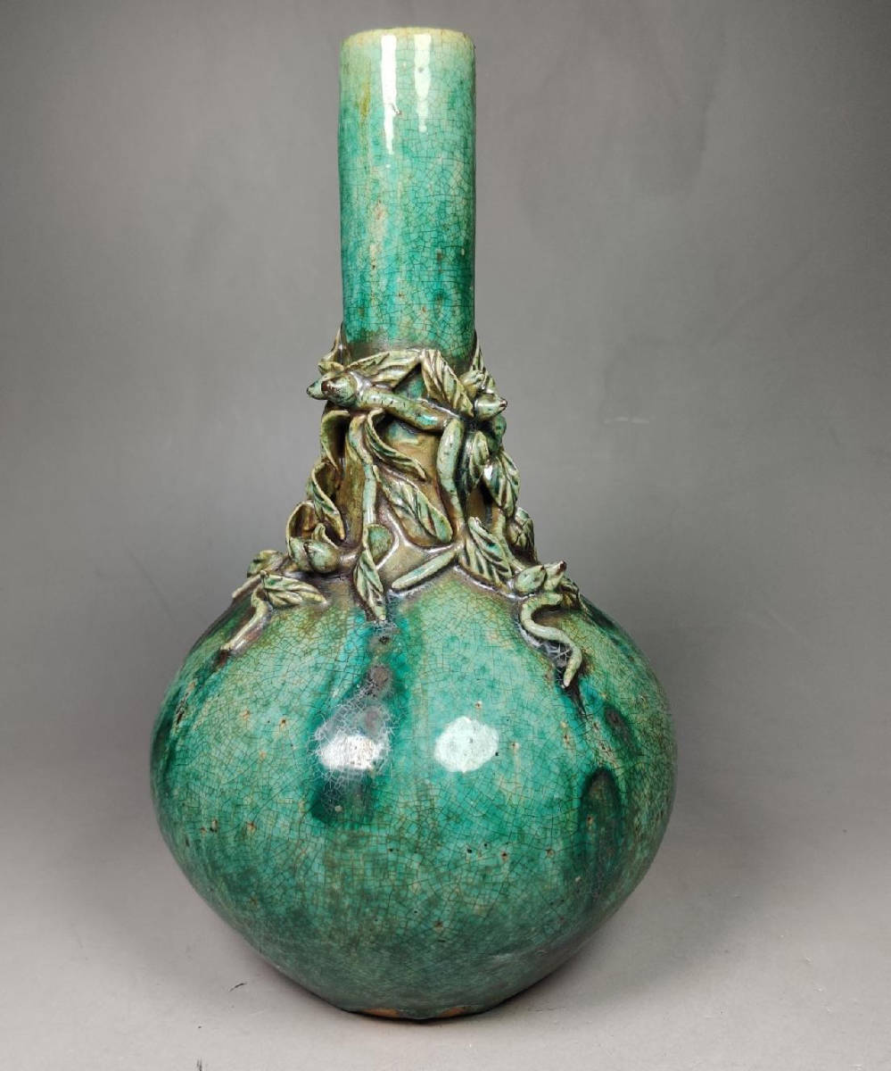 清代　緑釉　窯変　古磁花瓶