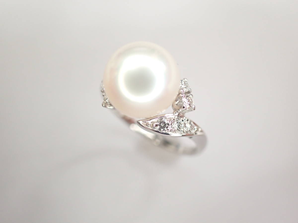 美品 ミキモト Pt950 パール約8.2㎜珠 ダイヤ デザイン リング 指輪