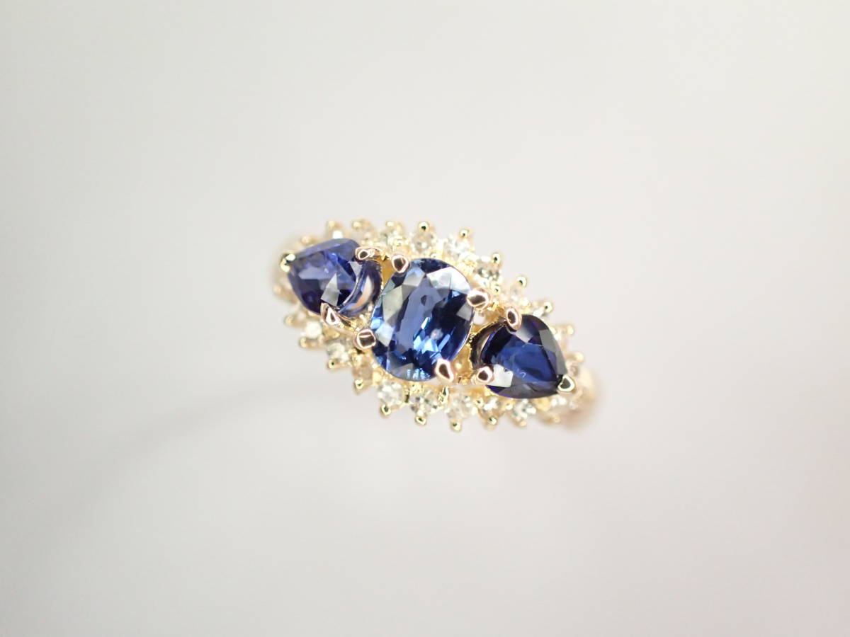 美品 K18 サファイア計0.65ct ダイヤ計0.24ct デザイン リング 指輪