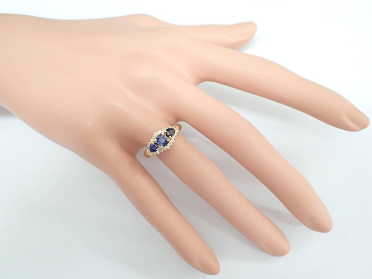 美品 K18 サファイア計0.65ct ダイヤ計0.24ct デザイン リング 指輪