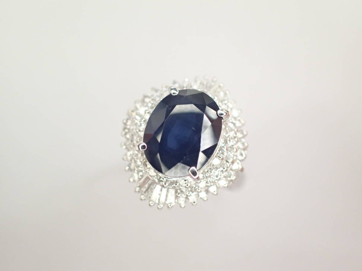 美品 Pt900 サファイア3.16ct ダイヤ計0.60ct デザイン リング 指輪