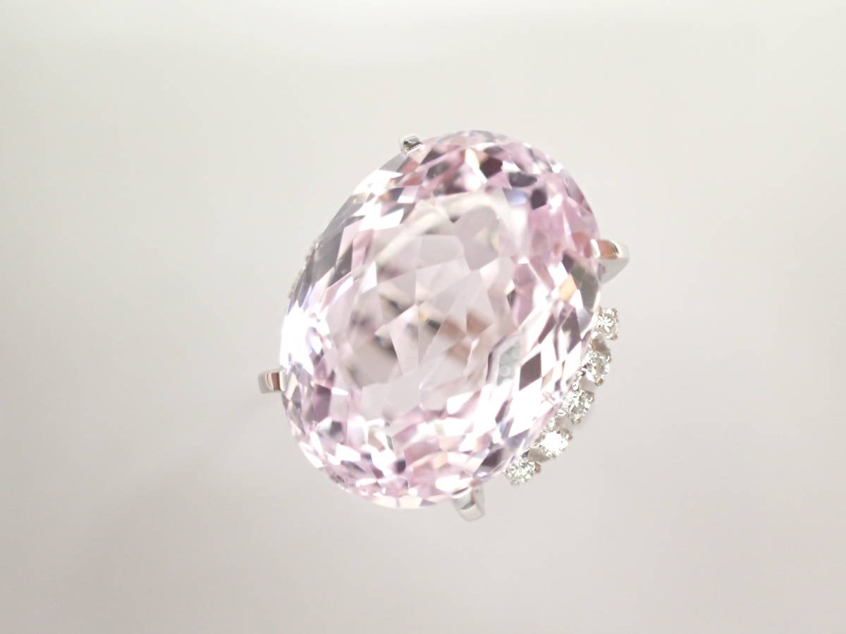 美品 Pt900 大粒!クンツァイト25.57ct ダイヤ計0.23ct デザイン リング 指輪_画像1