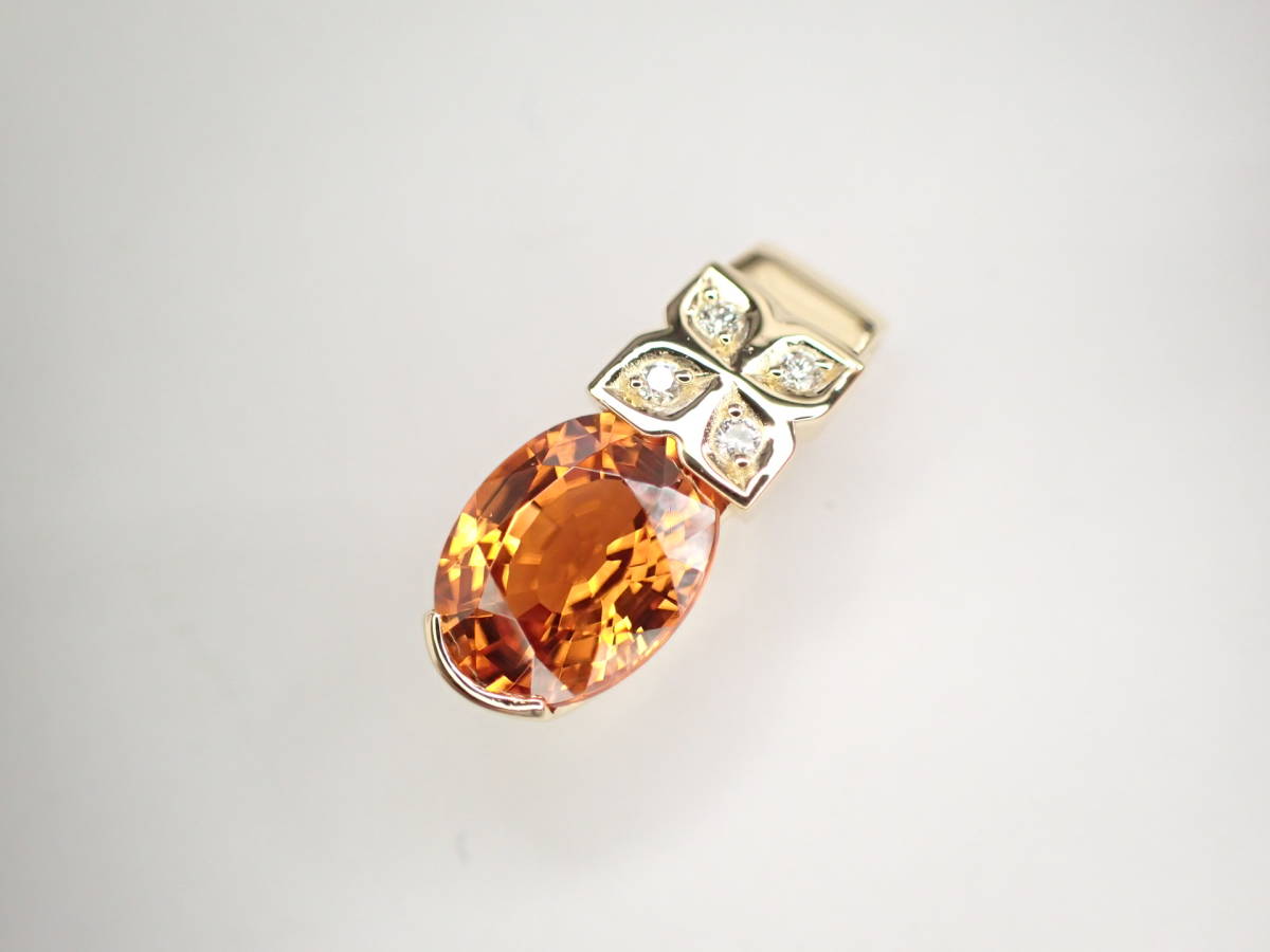 美品 タサキ 田崎真珠 K18 スペサルティンガーネット2.82ct ダイヤ計0.03ct デザイン ペンダントトップ _画像1