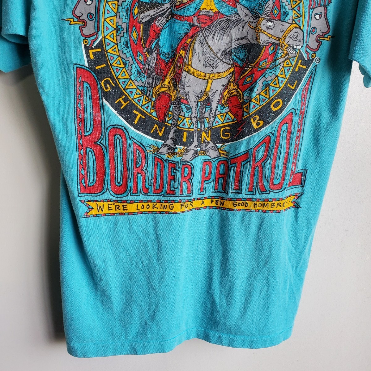 A24◆90s USA製 Lightning Bolt ライトニングボルト 半袖Tシャツ sizeM プリント 青系 ターコイズブルー vintage USED 中古