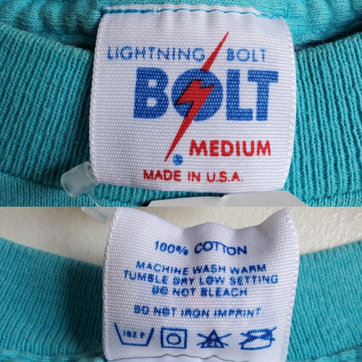 A24◆90s USA製 Lightning Bolt ライトニングボルト 半袖Tシャツ sizeM プリント 青系 ターコイズブルー vintage USED 中古