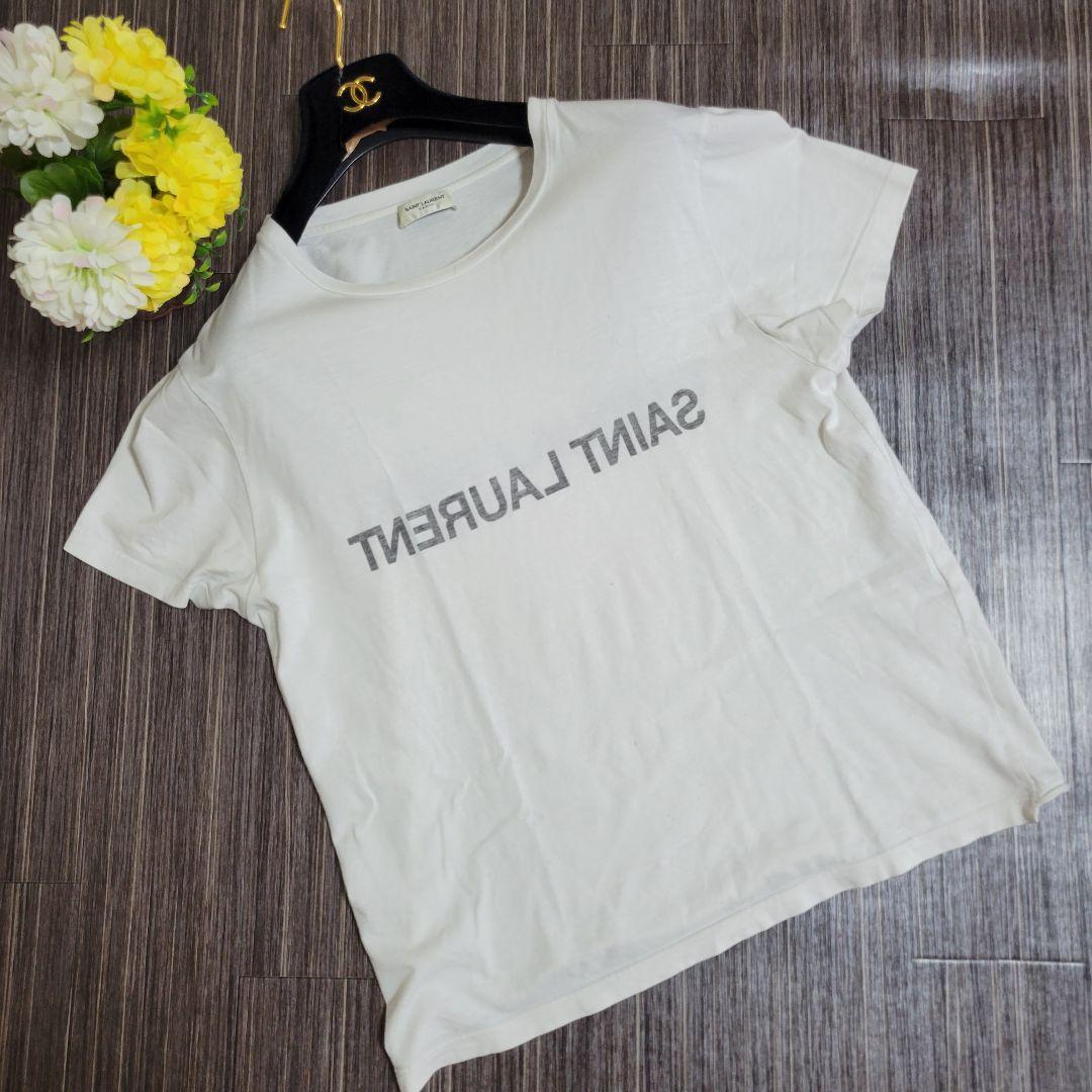 SAINT LAURENT　シンプル　ロゴ　ホワイト　Tシャツ　トレーナー