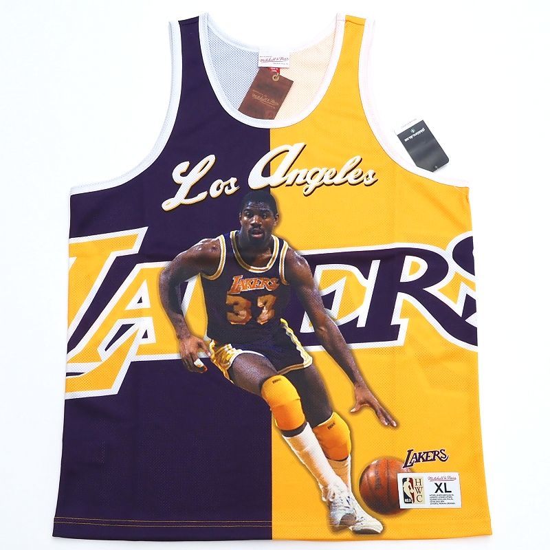 D04396 新品 Mitchell&Ness/マジックジョンソン タンクトップ【サイズ：XL】イエロー×パープル NBA ミッチェルアンドネス