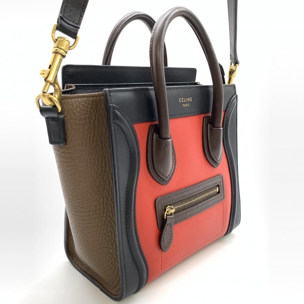 CELINE セリーヌ ラゲージ ナノショッパー 2WAYバッグ ショルダー ハンドバッグ 斜め掛け レザー ブラック レッド ブラウン 管理RT32789_画像2