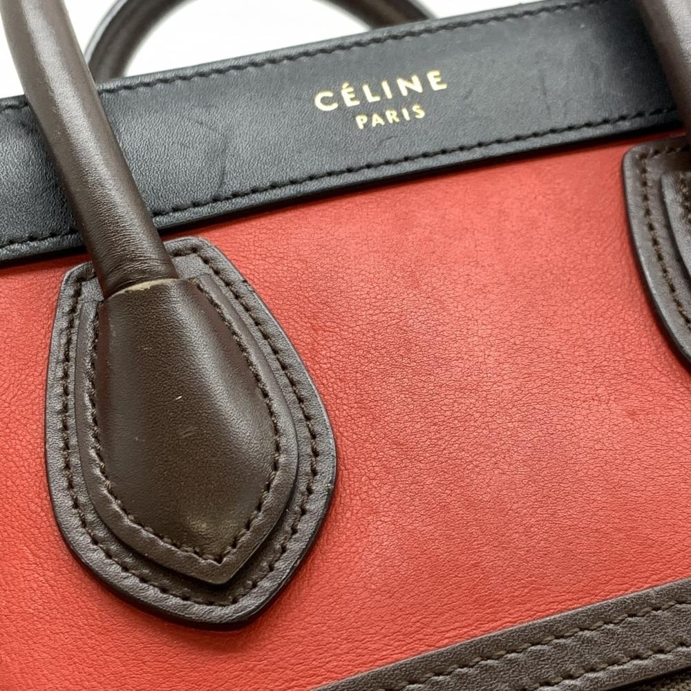 CELINE セリーヌ ラゲージ ナノショッパー 2WAYバッグ ショルダー ハンドバッグ 斜め掛け レザー ブラック レッド ブラウン 管理RT32789_画像8