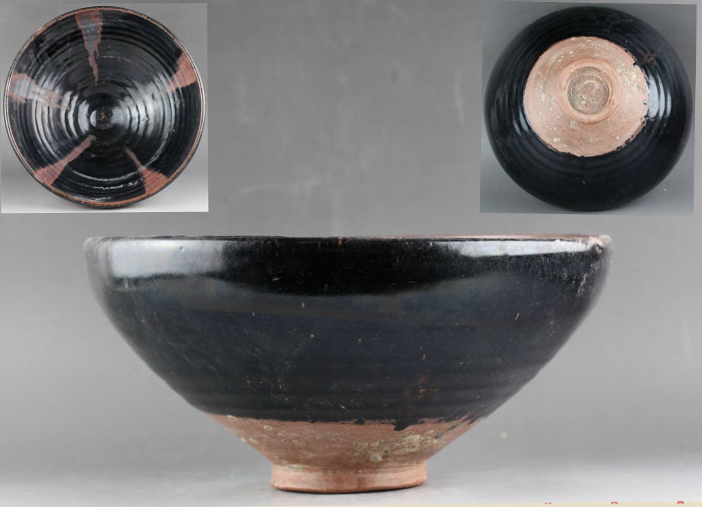 宋時代 鐵斑 黑釉 天目茶碗 美品！直径28cm、高さ13 cm