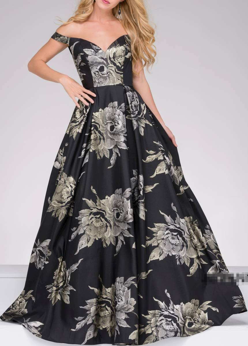 送込 新品 高級インポート カクテルドレス ロングドレス 大輪の薔薇