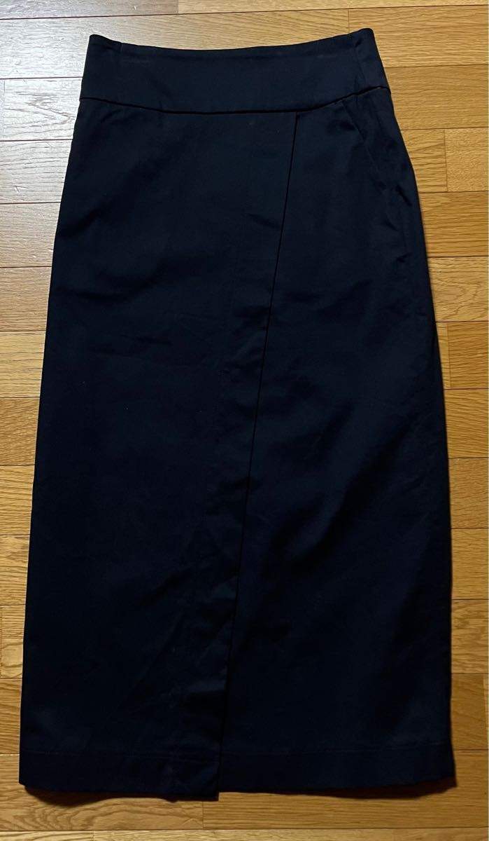 アーバンリサーチ ロッソ ロング 巻き スカート 36 濃紺 ネイビー 綿 97% 両サイドと後ろ ポケット あり