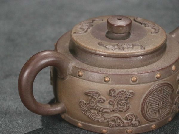 古びた蔵『陳鼎和造陶磁器紫砂急須福紋鼓形紫砂茶壺』極細工急須茶道具