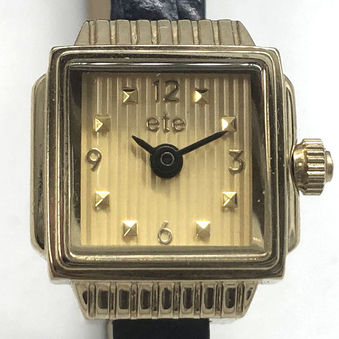 腕時計 稼働品 ETE エテ クオーツ 2針 アナログ 本革 ゴールドカラー レディース