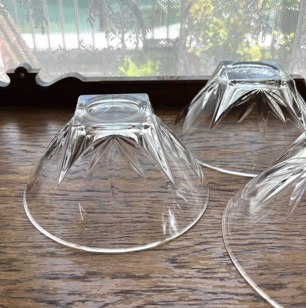 アデリア ガラス鉢 3客 昭和レトロ 素麺鉢 プレスガラス 未使用品 サラダボウル 石塚硝子の画像8